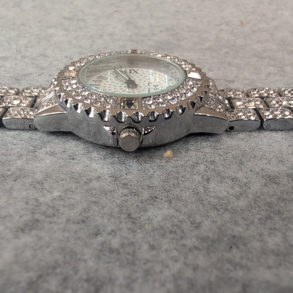 Women's Blue Sense Rhinestone Watch Roman Numerals Silver Tone Band Crystal - Picture 5 of 5